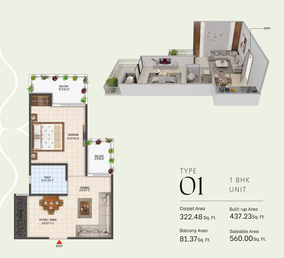 1 BHK Floor Plan
